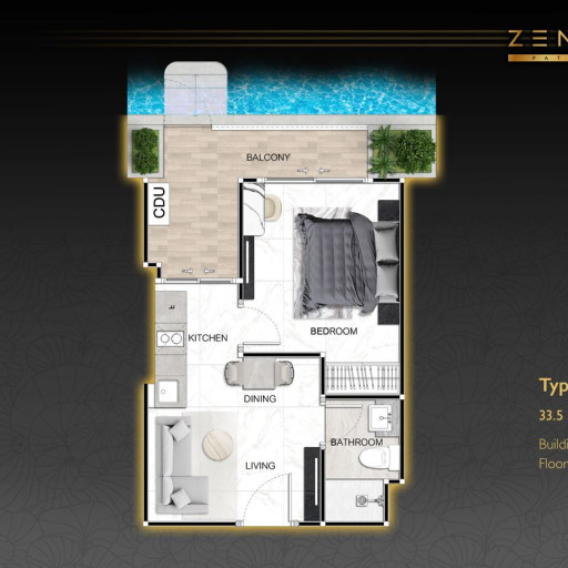 Zenith Pattaya, 1 Bedroom - 33.5 m²