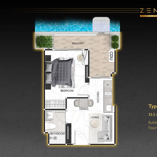 Zenith Pattaya, 1 Bedroom - 33.5 m²