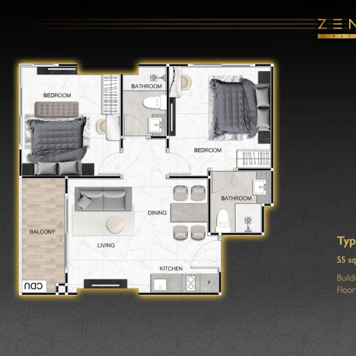 Zenith Pattaya, 2 Bedroom - 55 m²