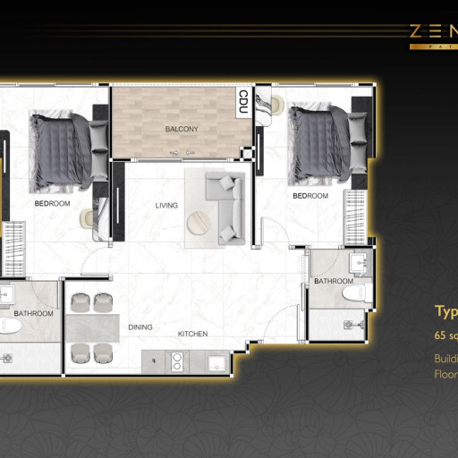 Zenith Pattaya, 2 Bedroom - 65 m²